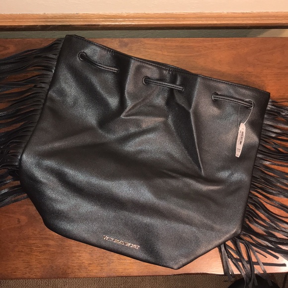 Victoria’s Secret Black Fringe Drawstring Backpack - Picture 12 of 16